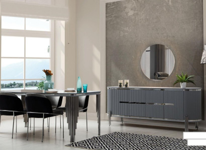 Gray Dining room Table Luxury Dining set Dining table Chairs Sideboard 6pcs